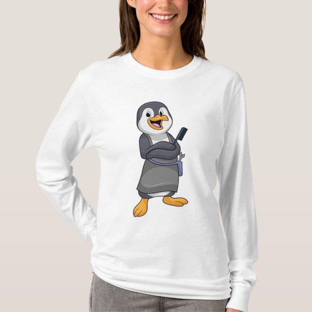 Penguin som Hair stylist med Comb T Shirt (Framsida)