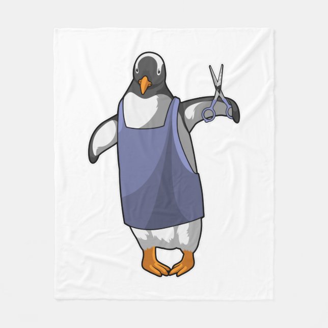Penguin som Hairdresser med saxar Fleecefilt (Framsidan)