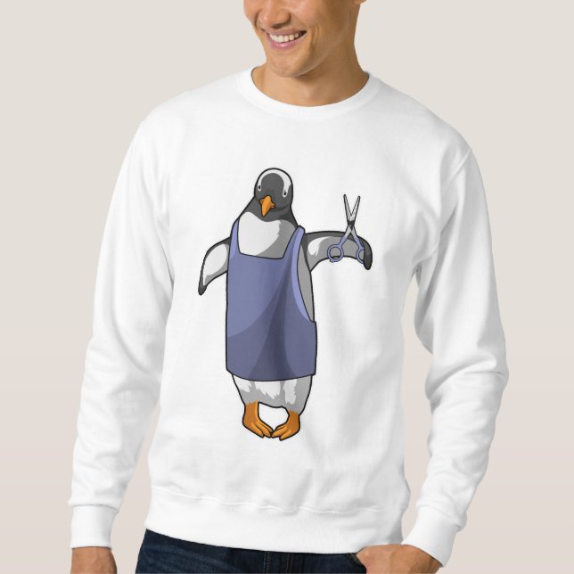 Penguin som Hairdresser med saxar Lång Ärmad Tröja (Framsida)