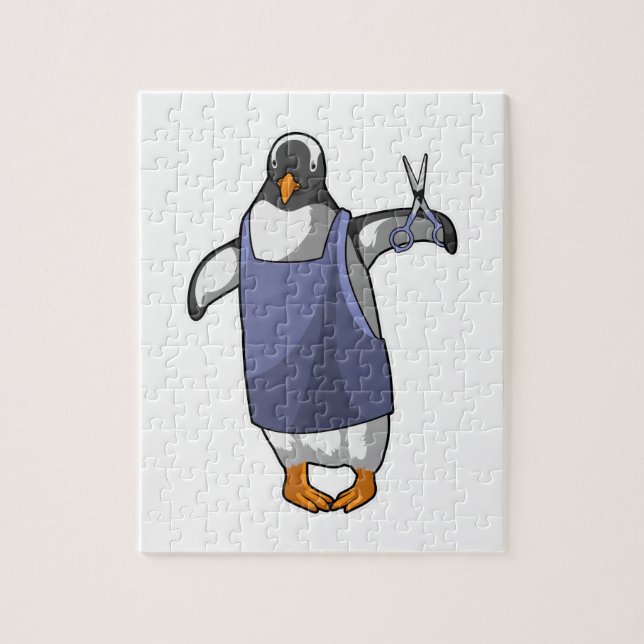 Penguin som Hairdresser med saxar Pussel (Vertikal)