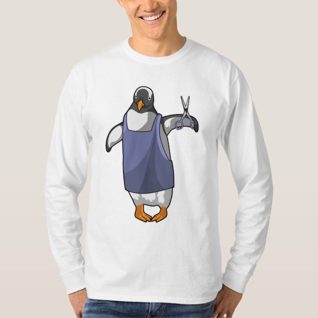 Penguin som Hairdresser med saxar T Shirt (Framsida)