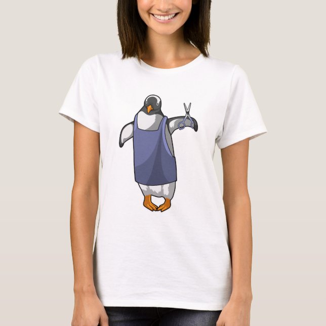 Penguin som Hairdresser med saxar T Shirt (Framsida)