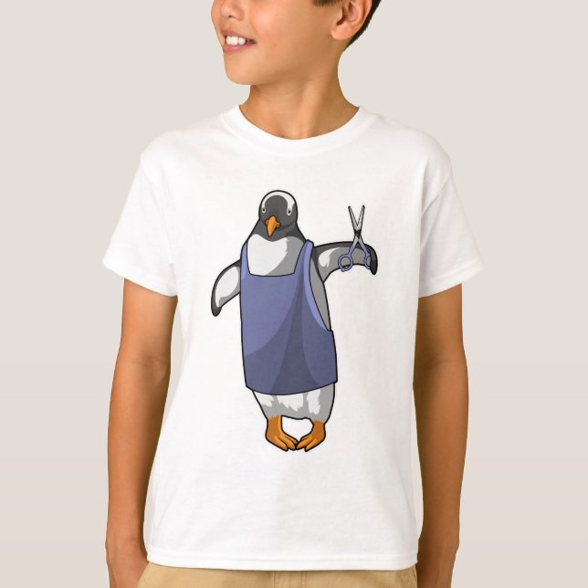 Penguin som Hairdresser med saxar T Shirt (Framsida)