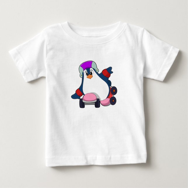 Penguin som infogad Skater med infogade skal T Shirt (Framsida)