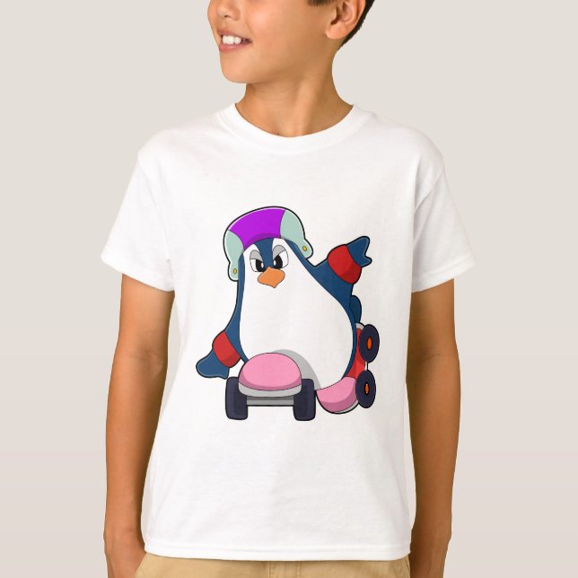 Penguin som infogad Skater med infogade skal T Shirt (Framsida)