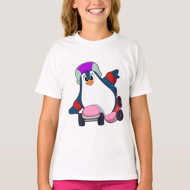 Penguin som infogad Skater med infogade skal T Shirt (Framsida)