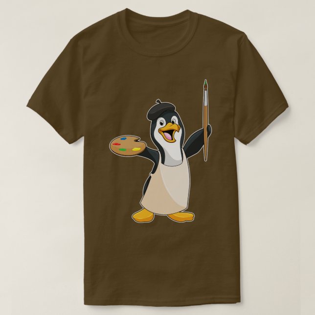 Penguin som målarfärg med färgpensel Färg T Shirt (Design framsida)