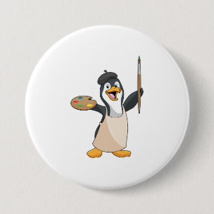 Penguin som målarfärg med färgpensel och Färg Knapp