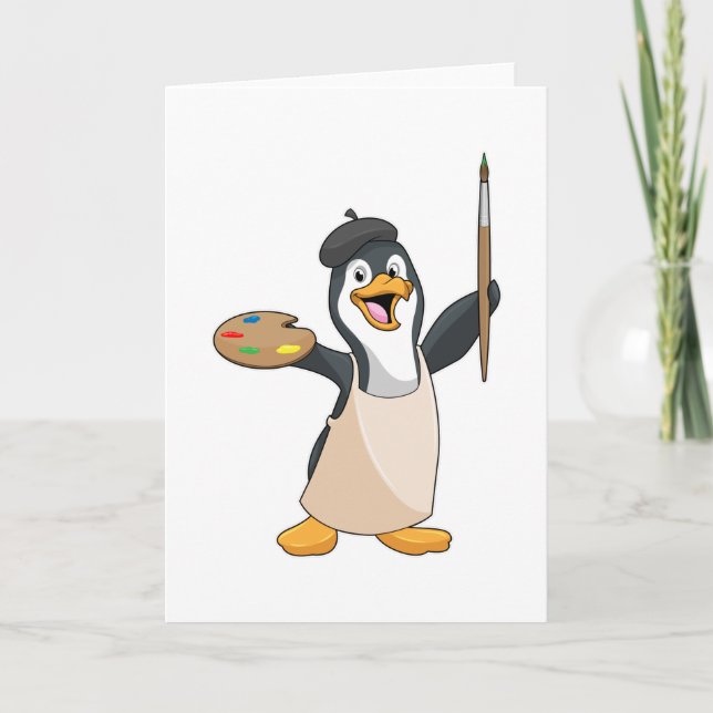 Penguin som målarfärg med färgpensel och Färg Kort (Framsida)