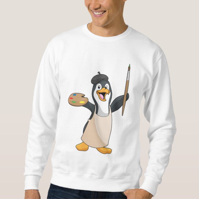 Penguin som målarfärg med färgpensel och Färg Lång Ärmad Tröja (Framsida)