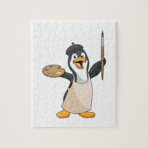 Penguin som målarfärg med färgpensel och Färg Pussel