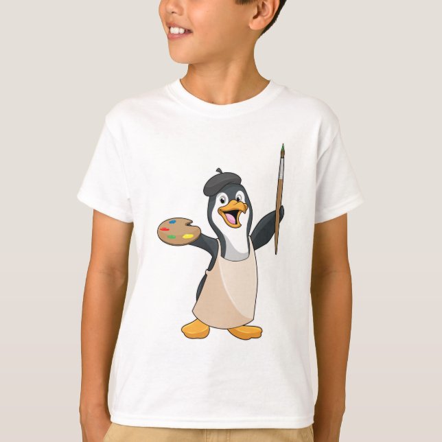 Penguin som målarfärg med färgpensel och Färg T Shirt (Framsida)