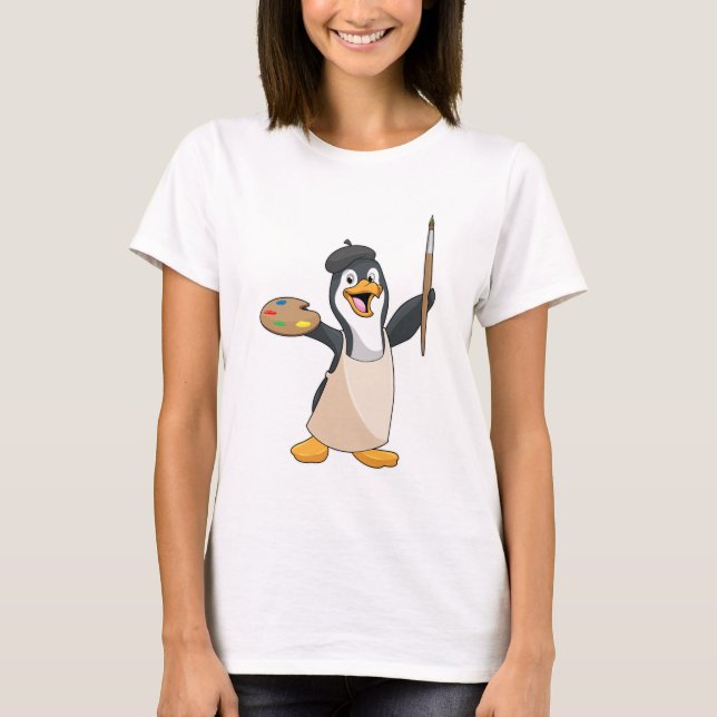 Penguin som målarfärg med färgpensel och Färg T Shirt (Framsida)