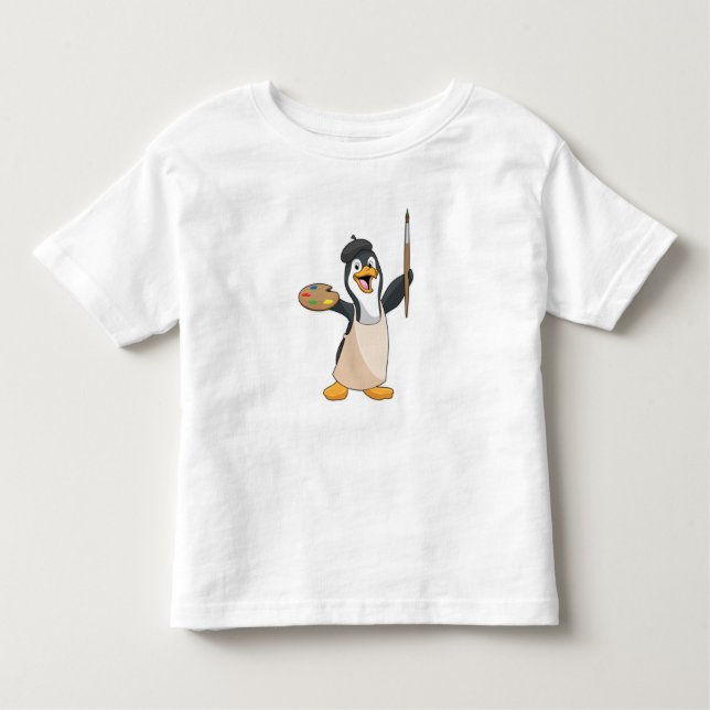 Penguin som målarfärg med färgpensel och Färg T Shirt (Framsida)