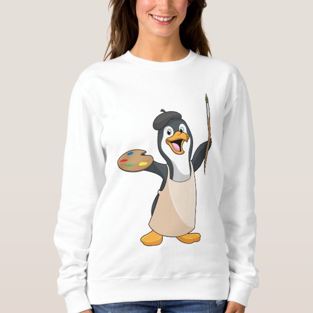 Penguin som målarfärg med färgpensel och Färg T Shirt (Framsida)
