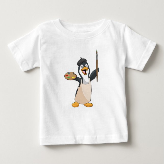 Penguin som målarfärg med färgpensel och Färg T Shirt (Framsida)