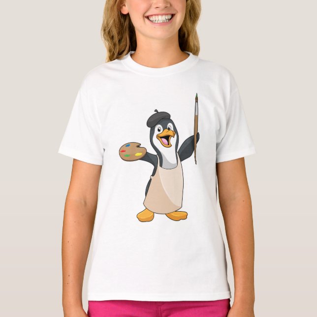 Penguin som målarfärg med färgpensel och Färg T Shirt (Framsida)