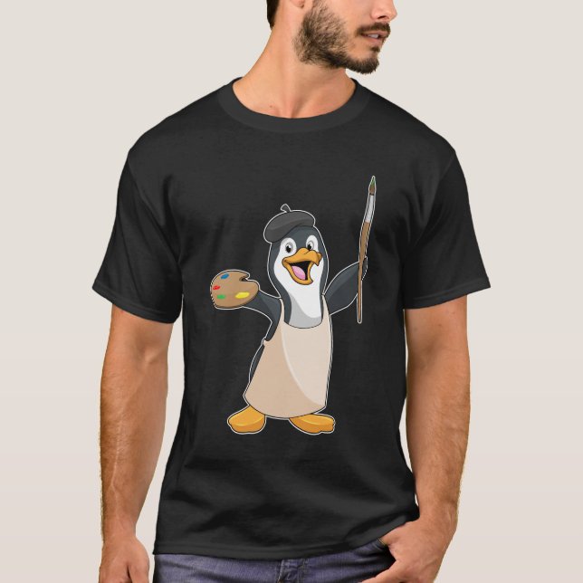 Penguin som målarfärg med färgpensel och Färg T Shirt (Framsida)