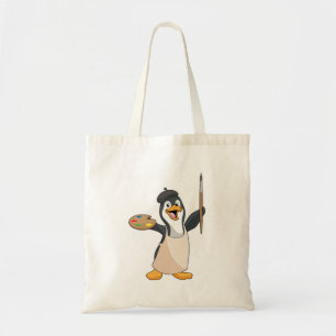 Penguin som målarfärg med färgpensel och Färg Tygkasse