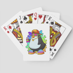 Penguin som målarfärg med spray casinokort