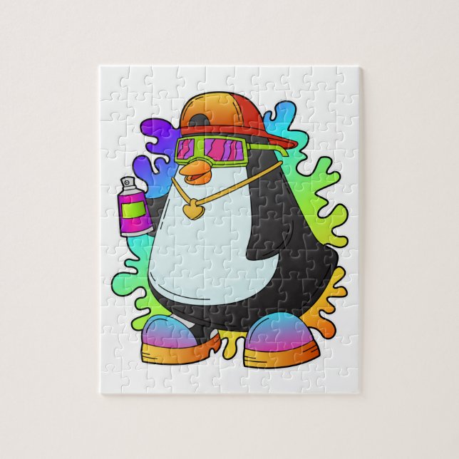 Penguin som målarfärg med spray pussel (Vertikal)