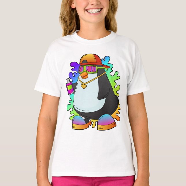 Penguin som målarfärg med spray t shirt (Framsida)