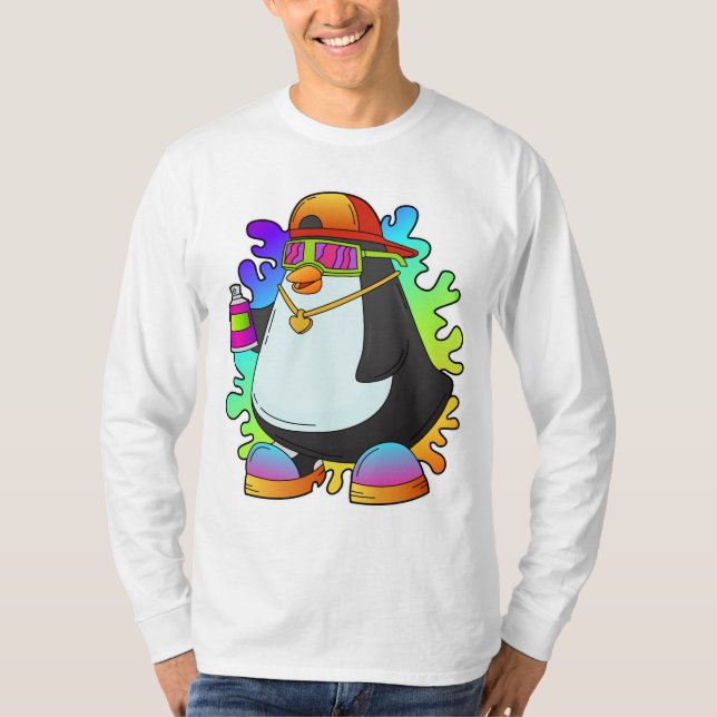 Penguin som målarfärg med spray t shirt (Framsida)