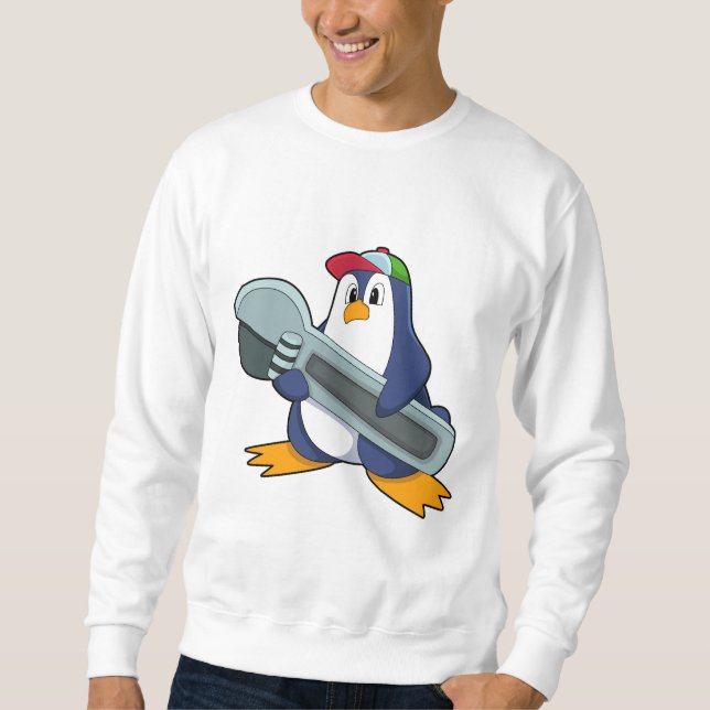Penguin som Mekaic med Verktyg Lång Ärmad Tröja (Framsida)