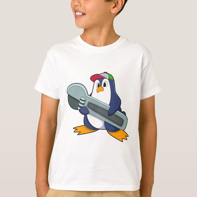 Penguin som Mekaic med Verktyg T Shirt (Framsida)