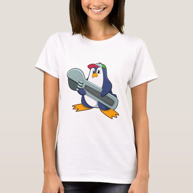 Penguin som Mekaic med Verktyg T Shirt (Framsida)