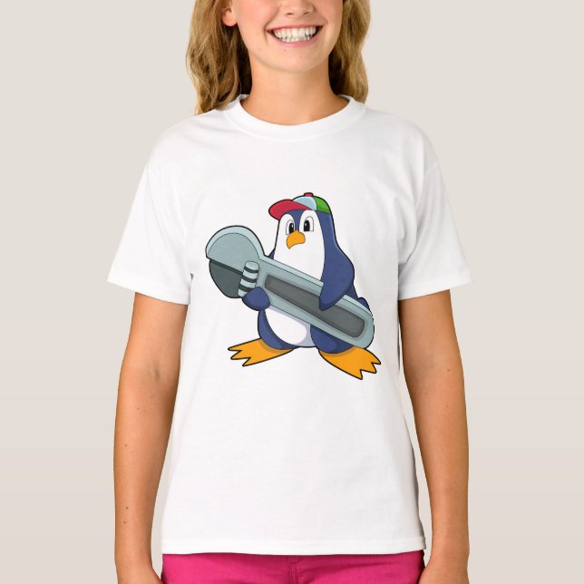 Penguin som Mekaic med Verktyg T Shirt (Framsida)