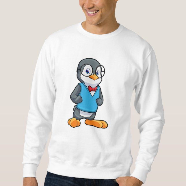 Penguin som Nerd med glasögon Lång Ärmad Tröja (Framsida)