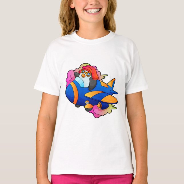 Penguin som pilot med Flygplan T Shirt (Framsida)