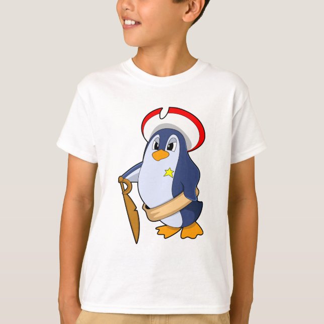 Penguin som Pirat med Hat T Shirt (Framsida)