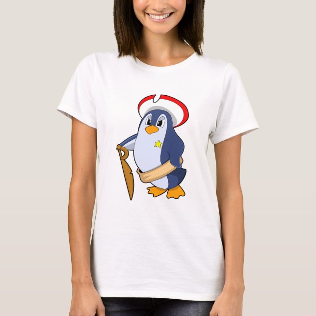 Penguin som Pirat med Hat T Shirt (Framsida)