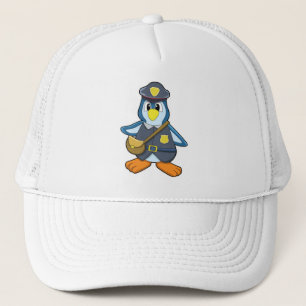 Penguin som polis med handväska keps