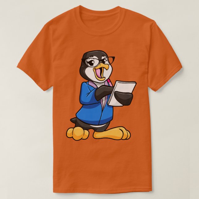Penguin som sekreterare för Glass Pen och Note T Shirt (Design framsida)