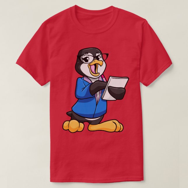 Penguin som sekreterare för Glass Pen och Note T Shirt (Design framsida)