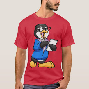 Penguin som sekreterare för Glass Pen och Note T Shirt