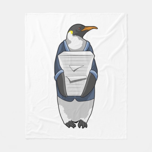 Penguin som sekreterare vid Stack of papper Fleecefilt (Framsidan)