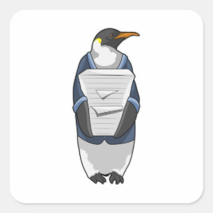 Penguin som sekreterare vid Stack of papper Fyrkantigt Klistermärke