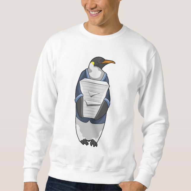 Penguin som sekreterare vid Stack of papper Lång Ärmad Tröja (Framsida)