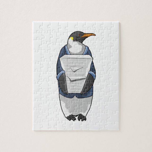 Penguin som sekreterare vid Stack of papper Pussel (Vertikal)
