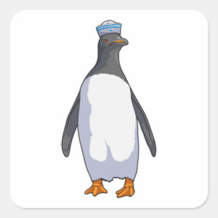 Penguin som sjöman med hatt fyrkantigt klistermärke