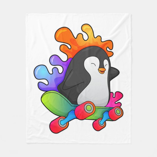 Penguin som Skater med Skateboard Fleecefilt (Framsidan)
