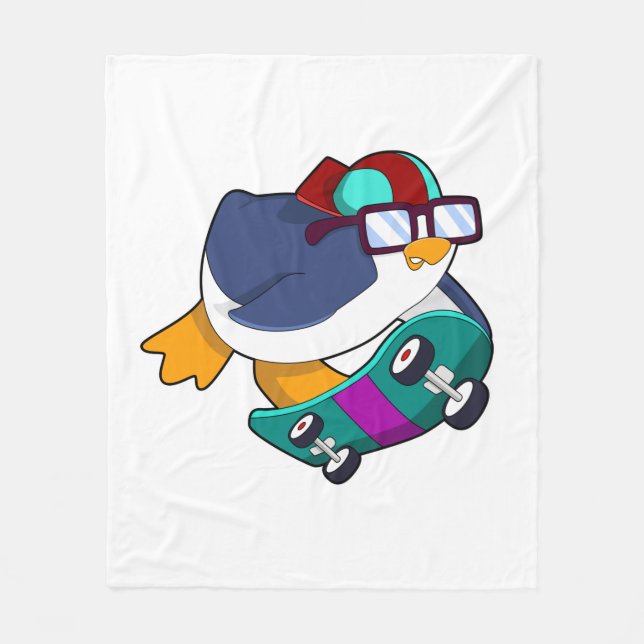 Penguin som Skater med Skateboard Fleecefilt (Framsidan)