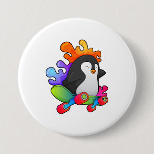 Penguin som Skater med Skateboard Knapp