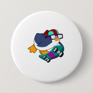 Penguin som Skater med Skateboard Knapp