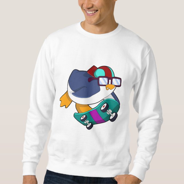 Penguin som Skater med Skateboard Lång Ärmad Tröja (Framsida)