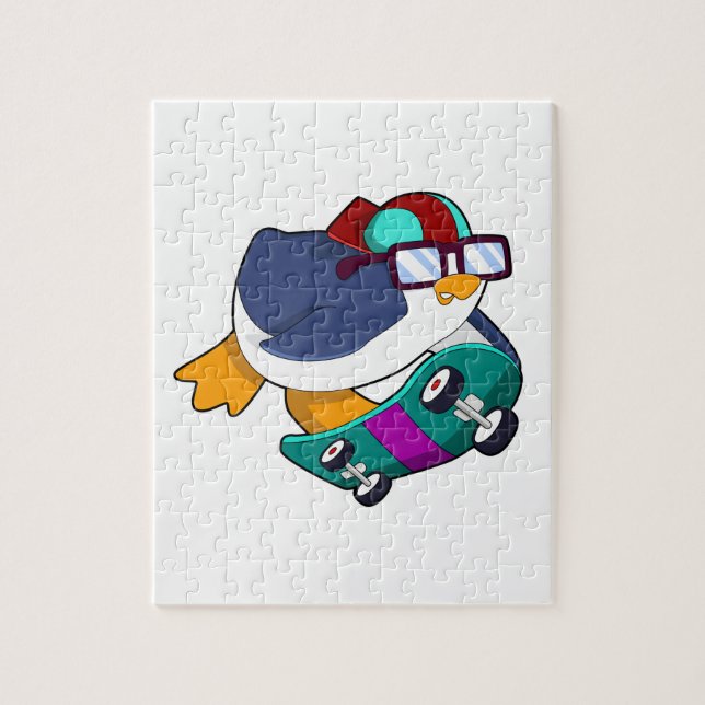 Penguin som Skater med Skateboard Pussel (Vertikal)
